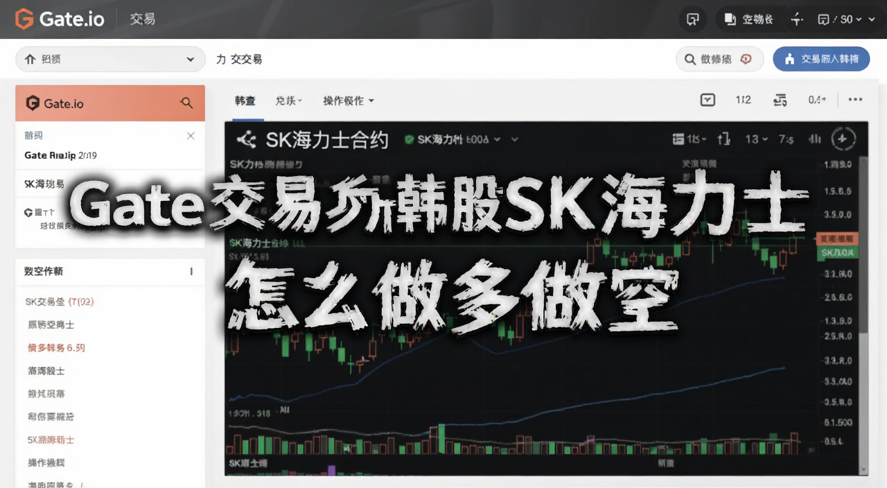 Gate交易所韩股SK海力士合约做多做空操作教程界面截图,包含Gate.io官网合约交易页面和SK海力士行情K线图,用
