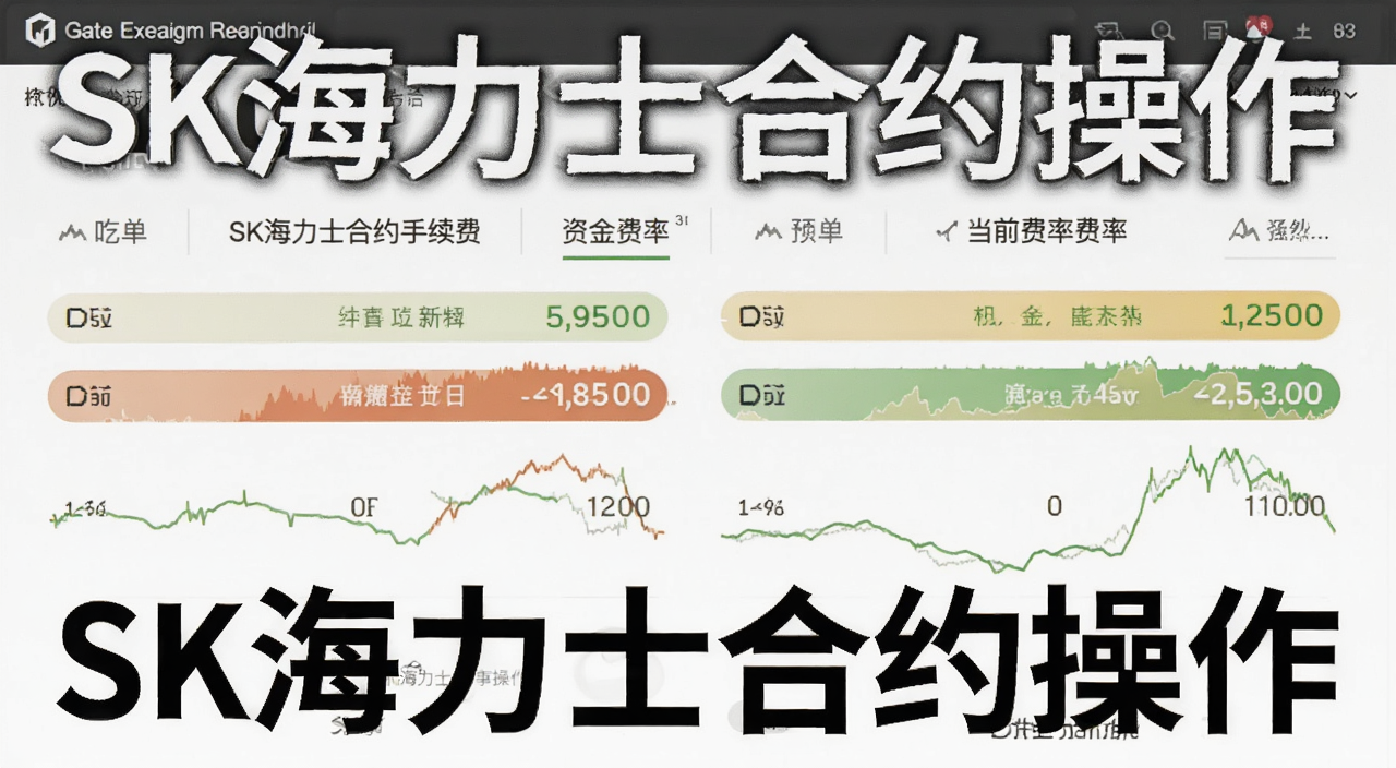 Gate交易所SK海力士合约手续费和资金费率详情页面截图,展示吃单挂单费率以及当前资金费率数值,用