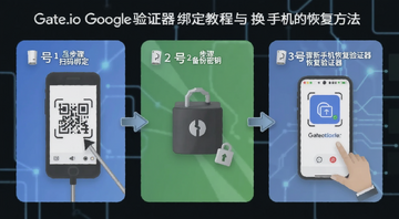 Gate.io�ȸ���֤���󶨽̳��뻻�ֻ��ָ�����ʾ��ͼ,ͼ�б�ע1�Ų���ɨ���,2�Ų��豸����Կ,3�Ų������ֻ��ָ���֤��
