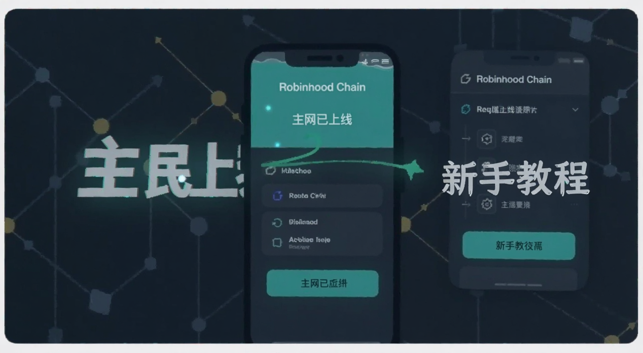 Robinhood Chain主网上线新手操作界面示意图,图中标注“主网已上线”“新手教程”文字