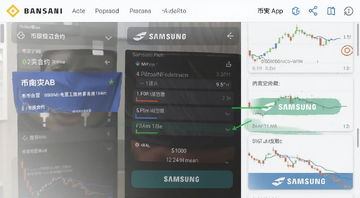 币安APP合约做多做空三星电子Samsung操作界面截图,标注币安APP合约三星电子入口位置