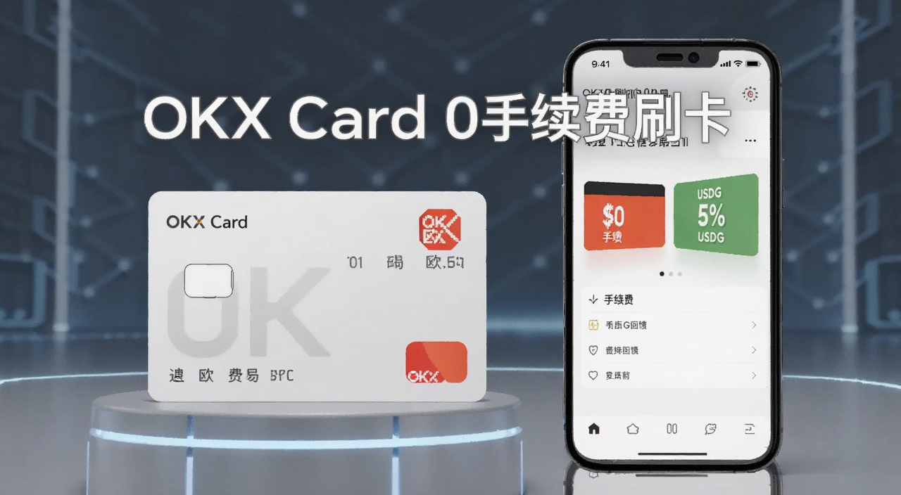 OKX Cardŷ��֧����ʵ�忨��չʾ���Ա߷����ֻ���ʾ0������ˢ����USDG����5%�Ľ��棬�������Ƽ��У�ͼ�������á�OKX Card 0������ˢ����ע��