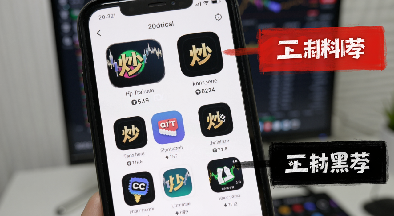 2026炒币软件红黑榜深度推荐 手机屏幕显示多个炒币App图标对比 红黑榜文字标注