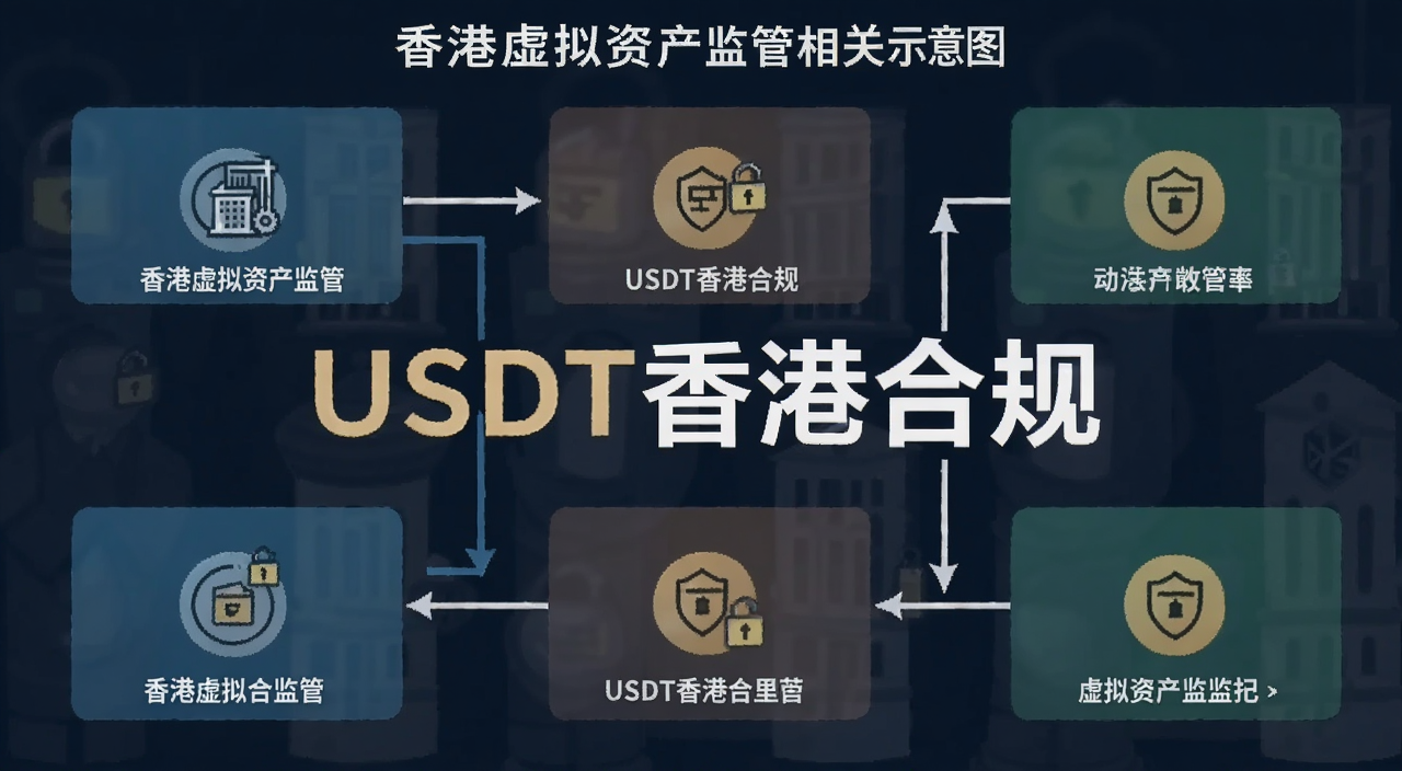 香港虚拟资产监管相关示意图,标注“USDT香港合规”文字