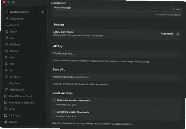 CodexBar Mac版 AI编码工具额度监控菜单栏软件截图0