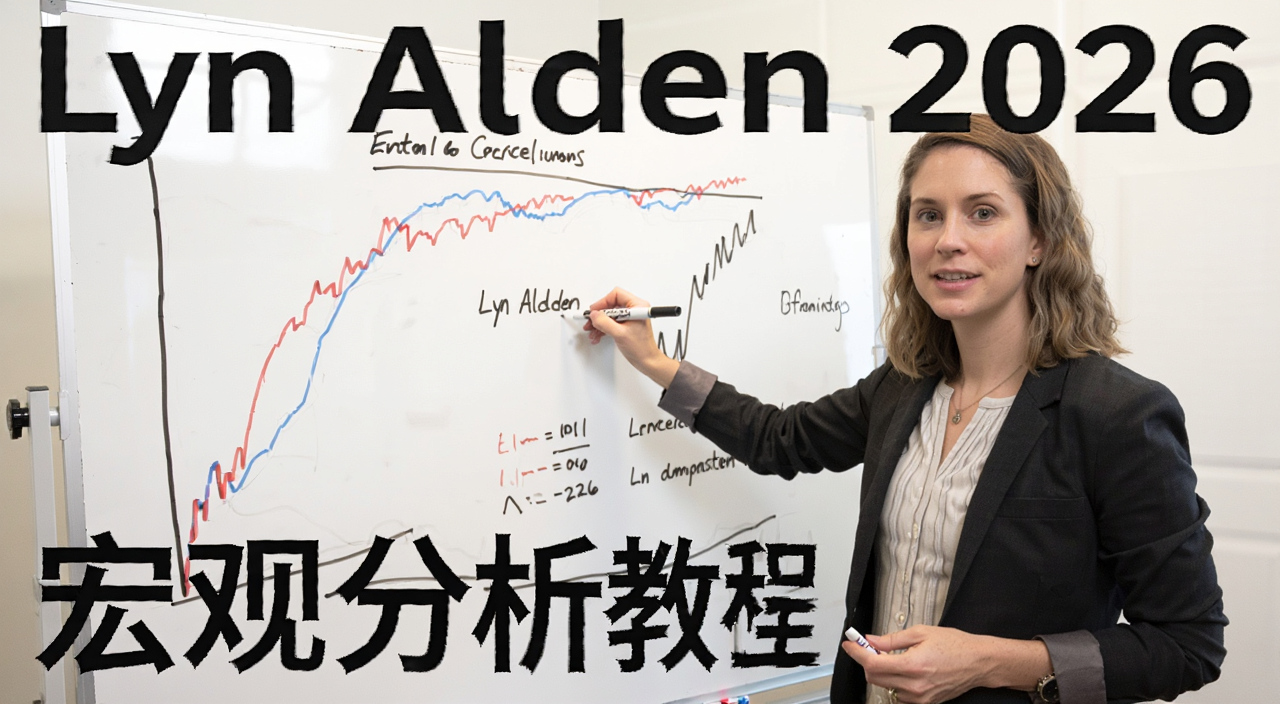 Lyn Alden分析 宏观分析教程 封面图 一位分析师站在白板前画流动性周期曲线 文字标注 Lyn Alden 2026 宏观框架