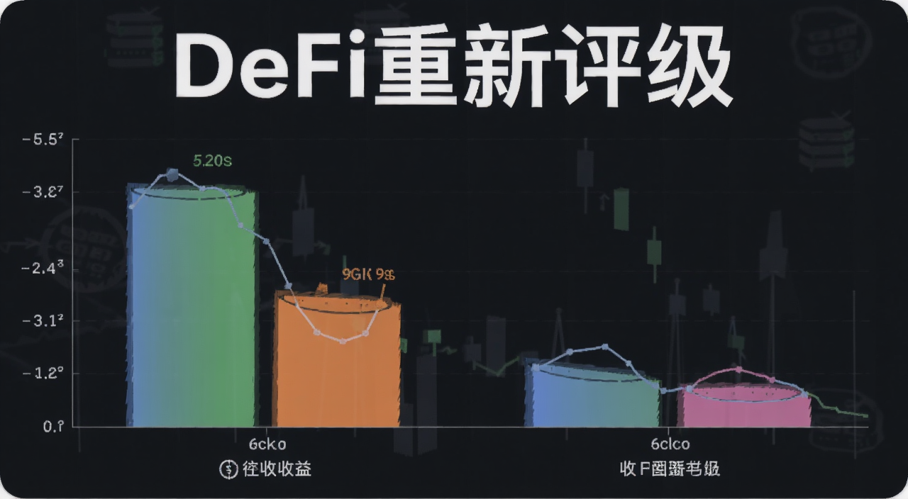 DeFi收益对比图表,图中文字标注“DeFi重新评级”
