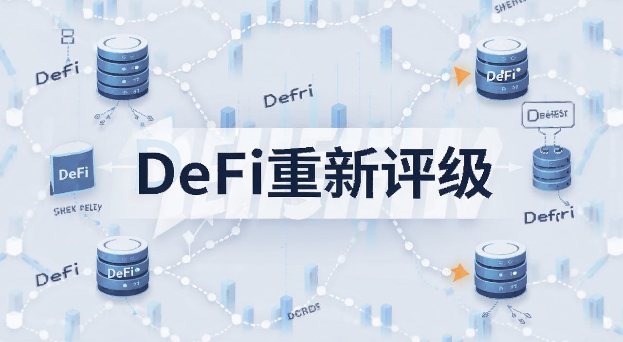 DeFi重新评级概念示意图,图中文字标注“DeFi重新评级”