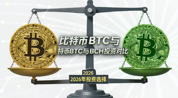 比特币与比特币现金BCH投资对比概念图,画面左侧是金色比特币BTC标志右侧是绿色比特币现金BCH标志中间用天平称重标注2026年投资选择字样,图片中央需有文字“比特币BTC与BCH投资对比”