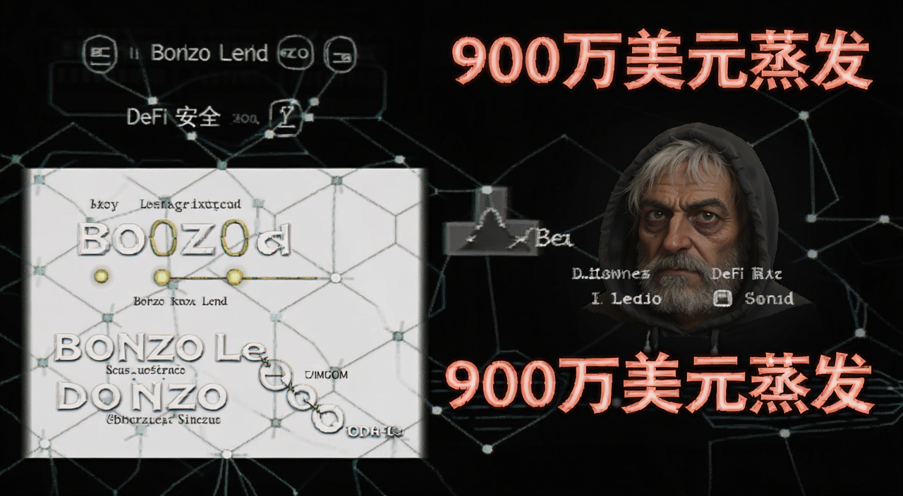 Bonzo Lend神谕漏洞攻击导致900万美元蒸发DeFi安全事件概念图,核心关键词Bonzo Lend,图中文字注明“900万美元蒸发”