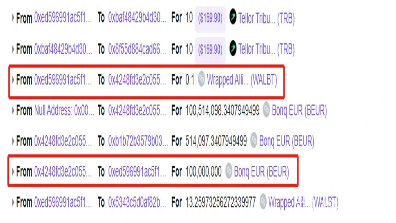 Bonzo Lend神谕漏洞攻击链上记录截图,关键词Bonzo Lend