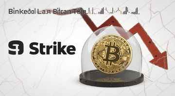 Strike在熊市中推出抗波动比特币贷款概念图,画面中一个比特币图标被保护罩罩住,旁边有Strike标志和熊市下跌箭头,文字标注抗波动贷款
