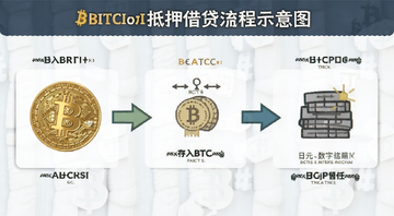 比特币抵押借贷流程示意图,展示存入BTC获得日元数字信用的步骤,比特币数字信用