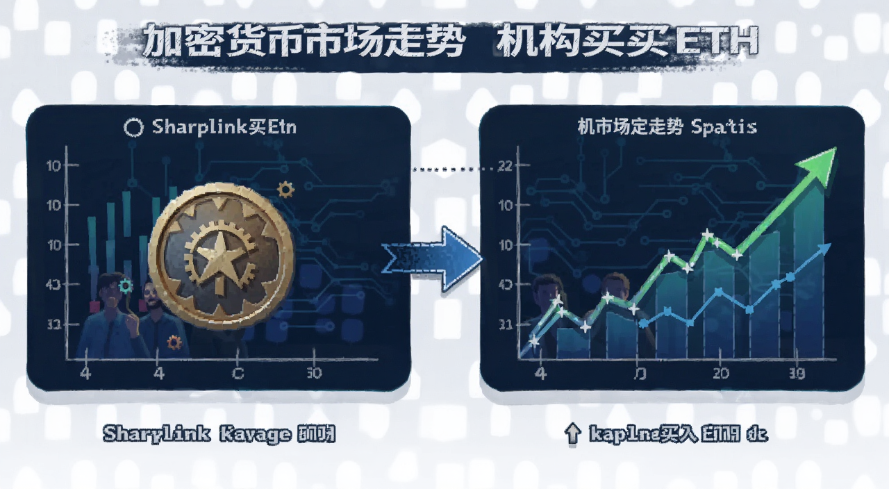 加密货币市场走势与机构买入ETH的示意图,关键词包含Sharplink买入ETH和市场走势