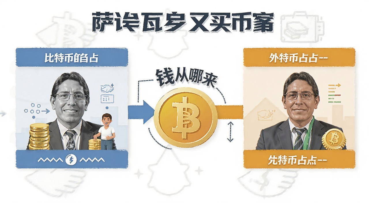 萨尔瓦多又买币了 外汇储备 比特币占比 信息图 文字标注“钱从哪来”