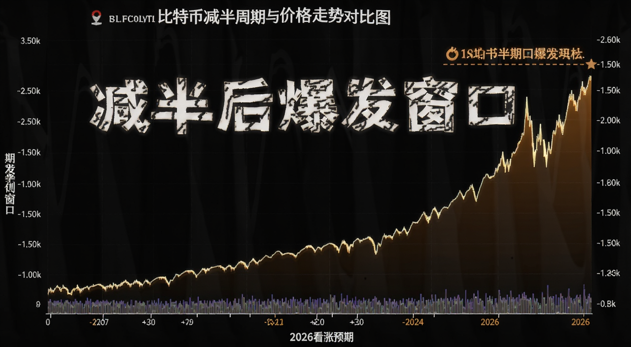 比特币减半周期与价格走势对比图 2026看涨预期 文字标注“减半后爆发窗口”