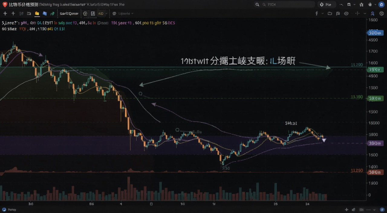比特币价格预测短期下跌支撑位分析图,文字注明关键支撑区间和分批建仓策略