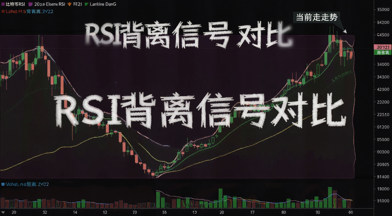 比特币RSI看涨背离K线走势图,图中标注2022年熊市底部与当前走势对比,配文字“RSI背离信号对比”