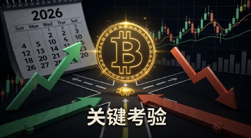 ���ر�BTC���ٹؼ�����ĸ���ͼ������������һö�޴�ı��رҷ���������ʮ��·�ڣ���������ֱ���������Ǻ��µ��ļ�ͷ·����������2026��������K��ͼ��֯������ɫ��ƫ�������رҷ��ŷ����,���ֱ�ע���ؼ����顱