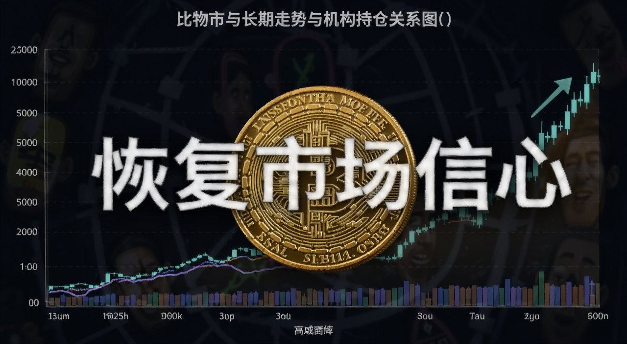 比特币长期走势与机构持仓关系图,文字注明“恢复市场信心”