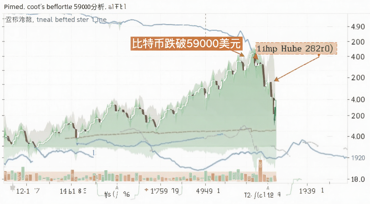 比特币价格支撑位分析图,图中标注“比特币跌破59000美元”关键位置,简洁数据图表风格