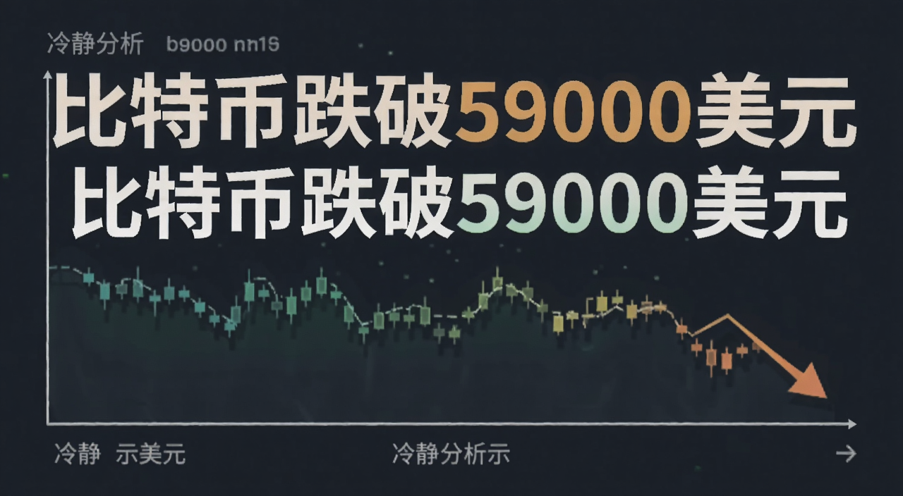比特币跌破59000美元后市场情绪示意图,包含“比特币跌破59000美元”字样,冷静分析风格