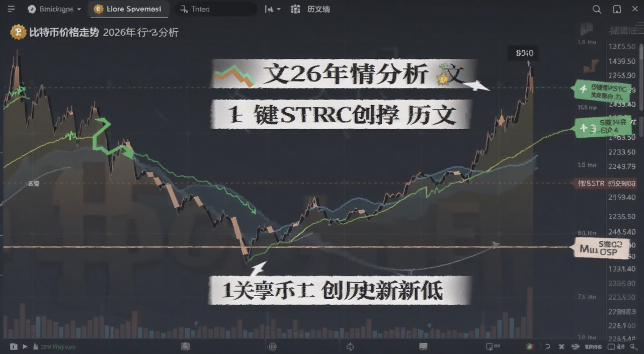 比特币价格走势 2026年行情分析 文字标注关键支撑位,关键词STRC创历史新低
