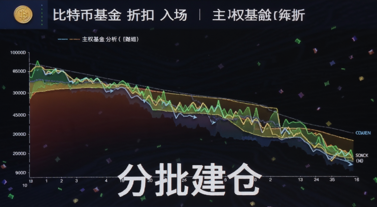 比特币基金 折扣 入场 主权基金 分析,图表展示回调区间,文字注明“分批建仓”