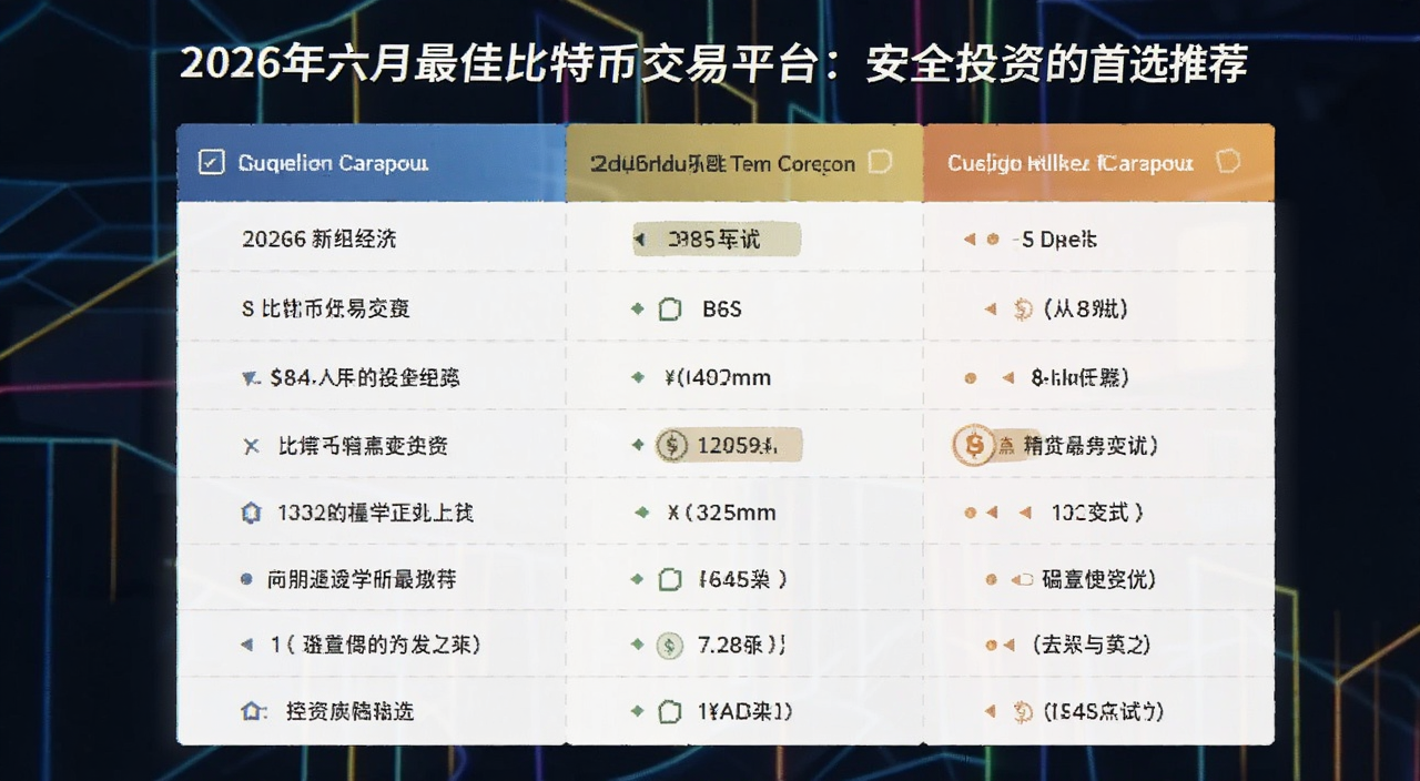 比特币交易平台安全投资对比表格示意图,图中文字标注“2026年六月最佳比特币交易平台:安全投资的首选推荐”
