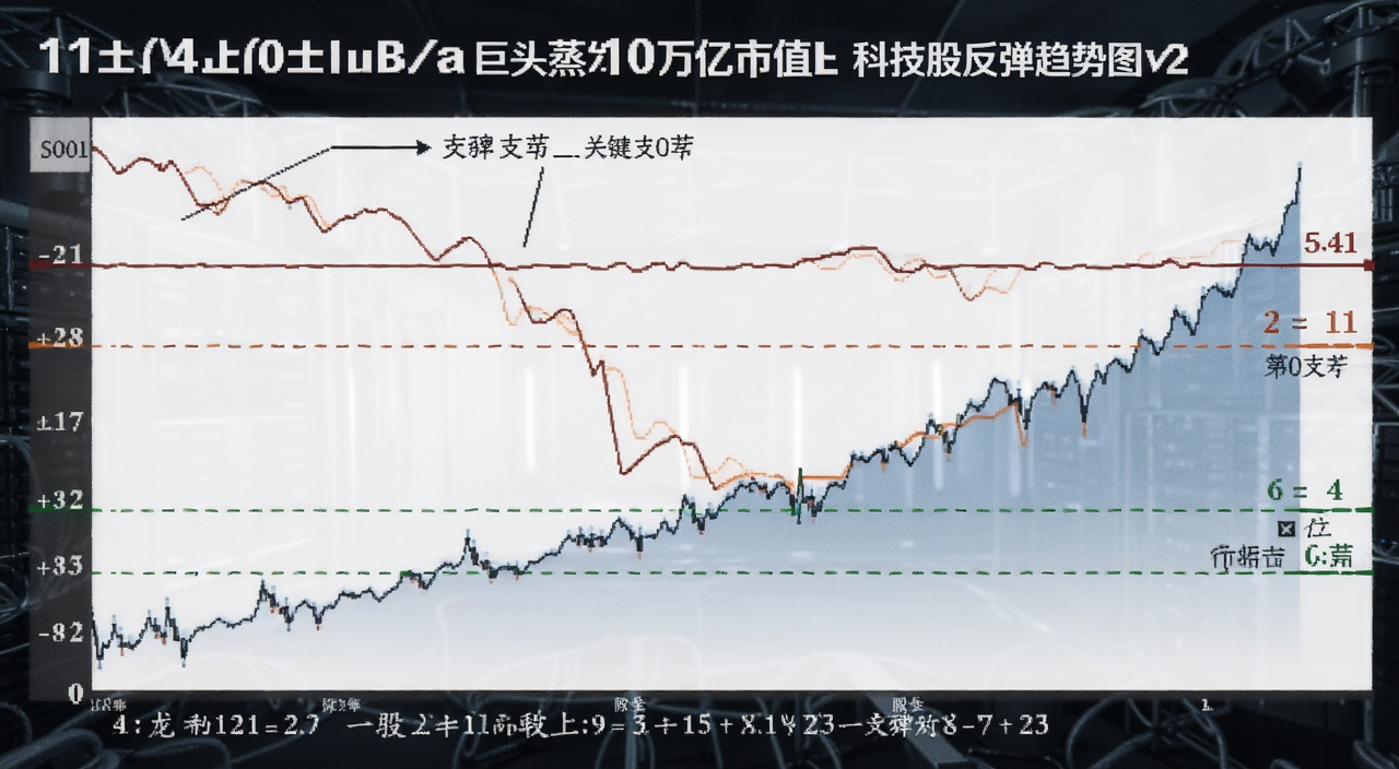 科技巨头蒸发10万亿市值 科技股反弹趋势图 标注关键支撑位和压力位