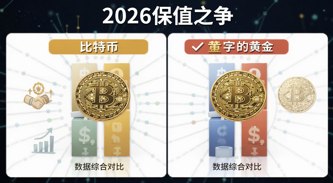 比特币和黄金哪个更保值 数字黄金说法靠谱吗 数据综合对比 配图文字“2026保值之争”,比特币黄金对比图