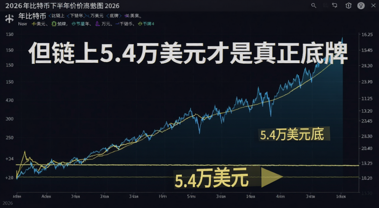 2026年比特币下半年价格预测走势图,标注5.4万美元底牌线,文字显示