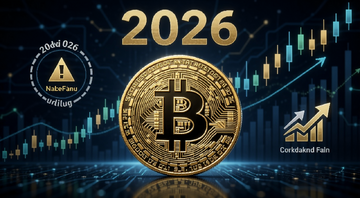 比特币2026年价格走势概念图,画面中央是一枚金色比特币,背景是向上攀升的K线图和2026字样,旁边有减半周期和机构资金流入的图标,整体风格偏科技金融