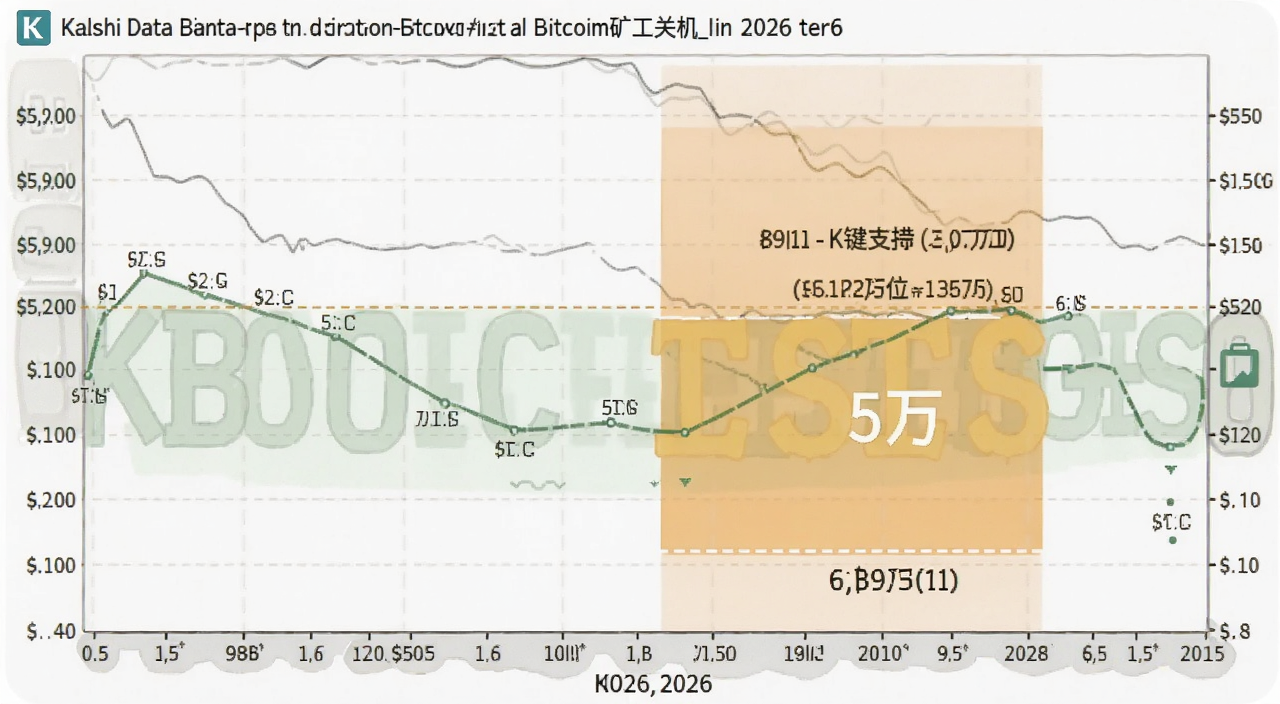 比特币矿工关机价图表 2026年关键支撑位 5万和6万美元区间 Kalshi数据