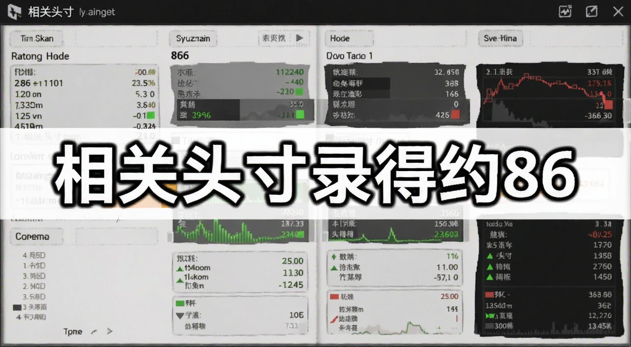 游戏界面中显示相关头寸录得约86的数据面板截图,画面中央用大字标注“相关头寸录得约86”字样