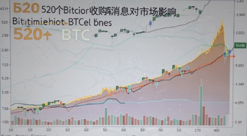 比特币BTC行情走势图配图,文字标注520个比特币收购消息对市场的影响