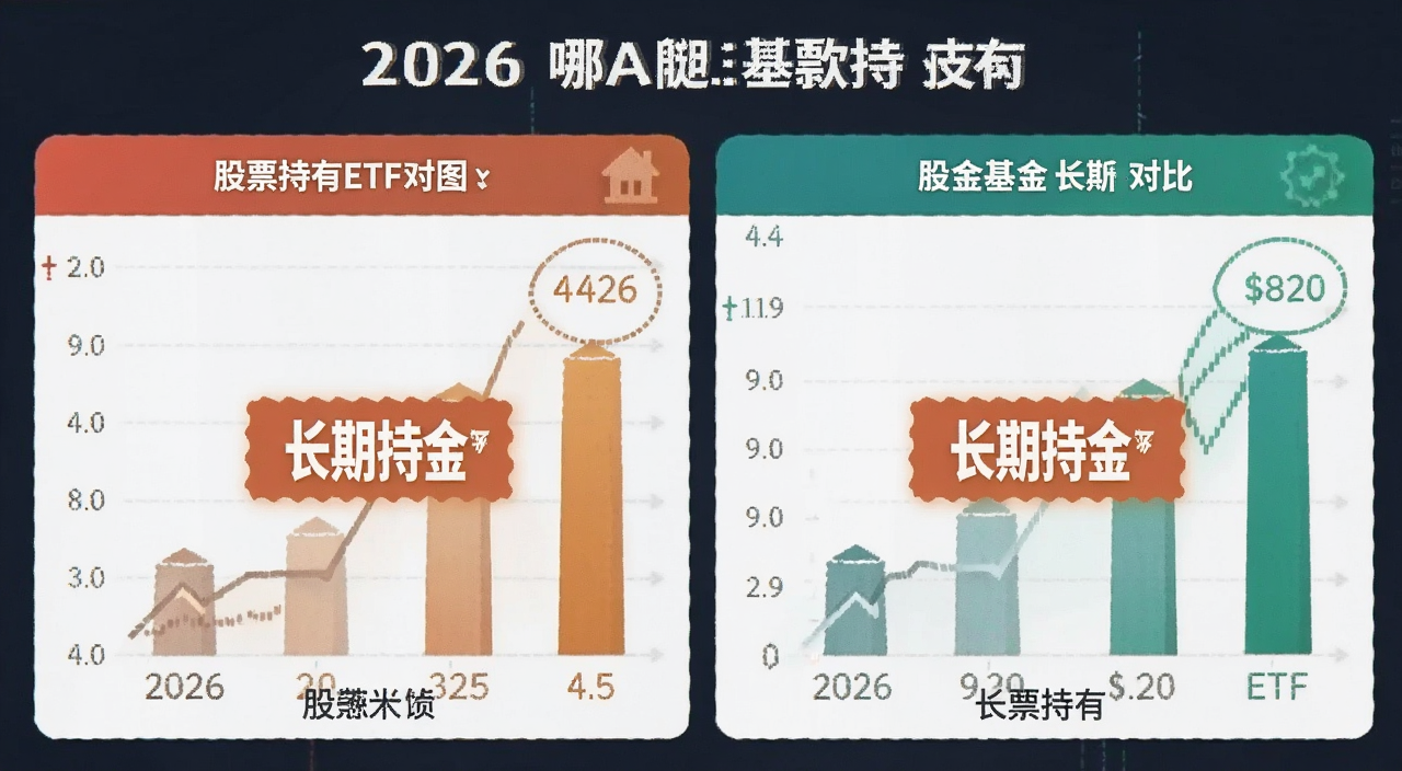 2026哪个更值得长期持有 投资选择 股票基金ETF对比图 文字标注“长期持有”