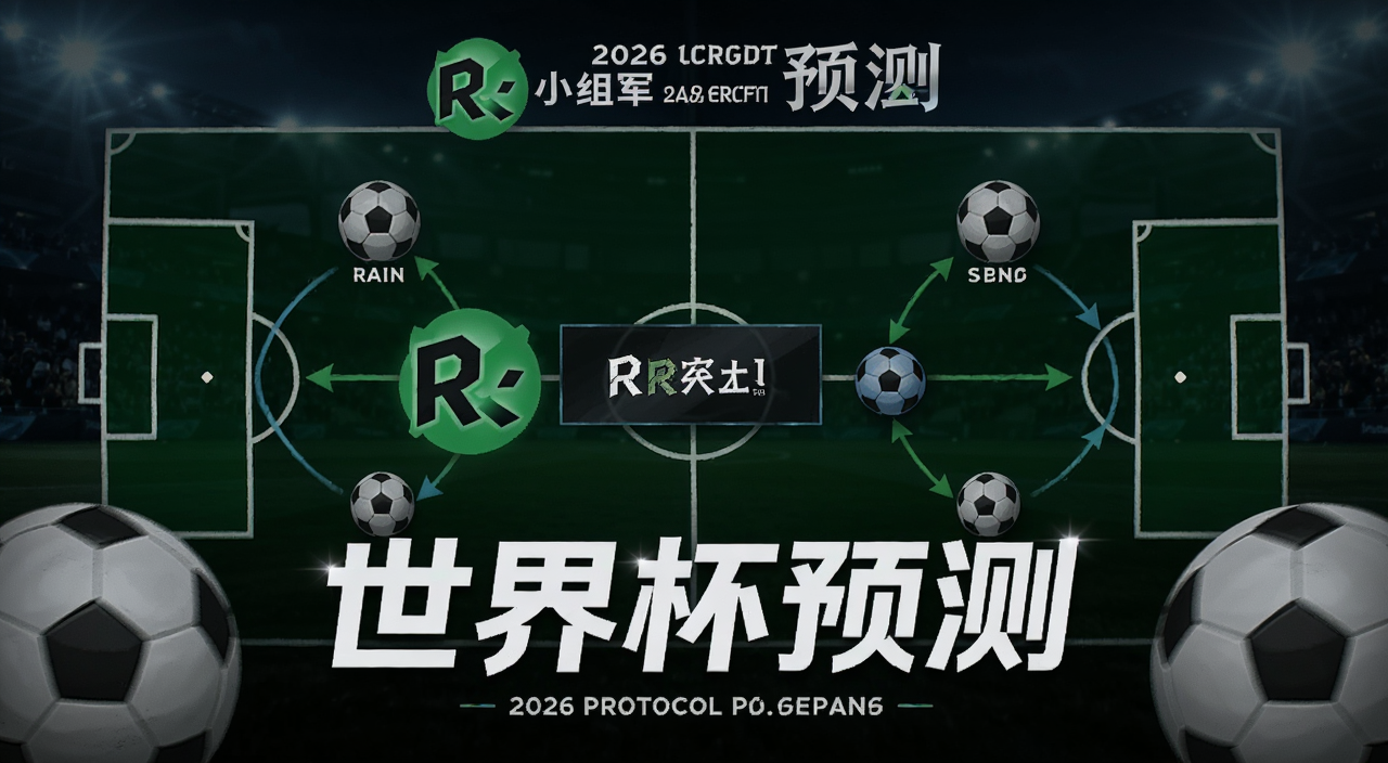 2026世界杯扩军后小组赛预测盘口示意图,包含Rain Protocol标志和足球元素,配文字