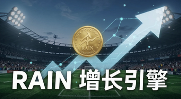 Rain Protocol代币RAIN与2026世界杯增长趋势概念图,包含上升箭头和足球场背景,配文字