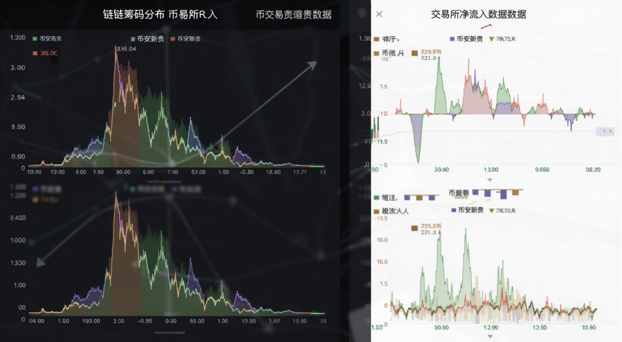 链上筹码分布与交易所净流入数据面板,图中用“币安新贵”作为标题关键词
