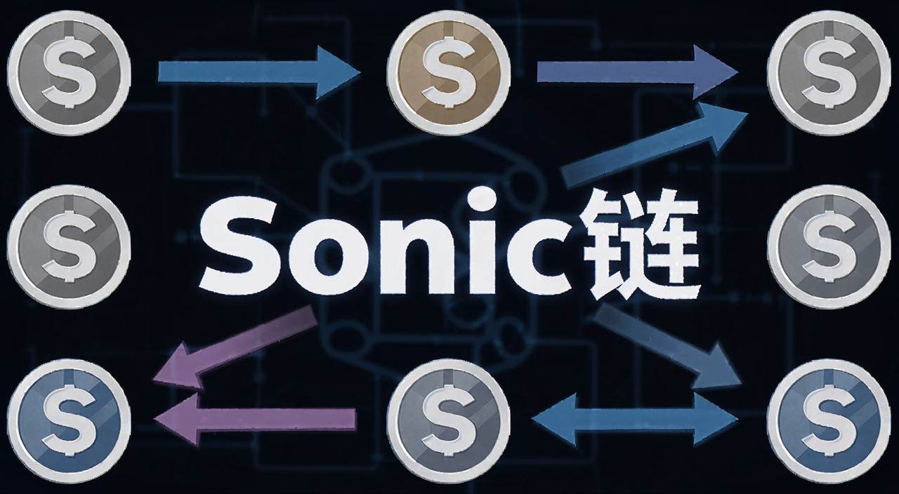 什么是Sonic链概念示意图,画面中央用大字标注Sonic链,周围环绕S代币图标和跨链箭头,扁平科技风格
