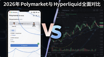 2026年Polymarket与Hyperliquid全面对比封面图,画面左侧是预测市场投票界面右侧是K线合约交易界面中间用VS分隔,顶部文字标注2026年Polymarket与Hyperliquid全面对比
