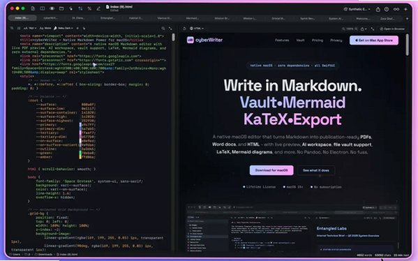 cyberWriter Mac版 原生SwiftUI Markdown知识库编辑器截图2