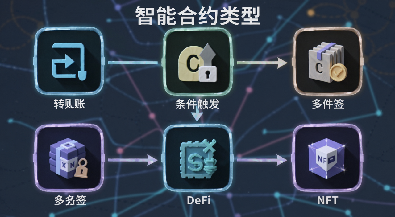 ���ܺ�Լ���ͷ���ͼ,���������ͼ��ֱ����ת�ˡ�������������ǩ��DeFi��NFT,���ֱ�ע�����ܺ�Լ���͡�