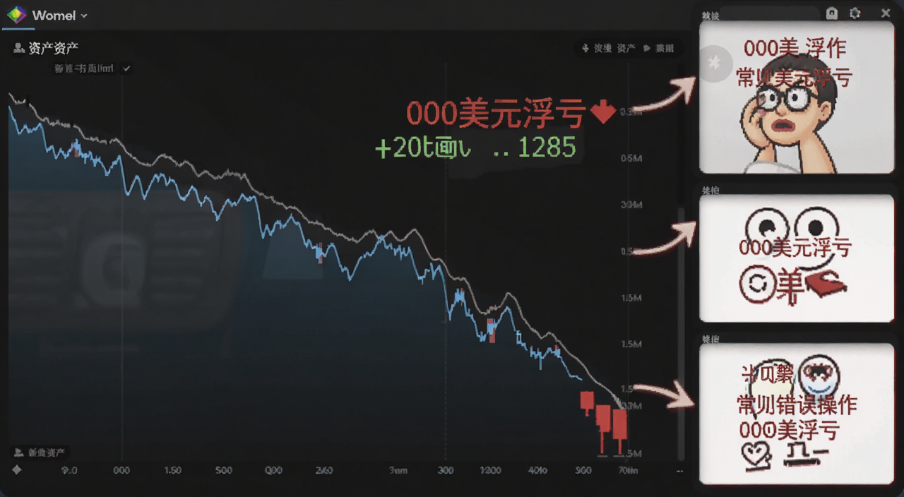 新手在游戏资产界面看着下跌的曲线,旁边标注