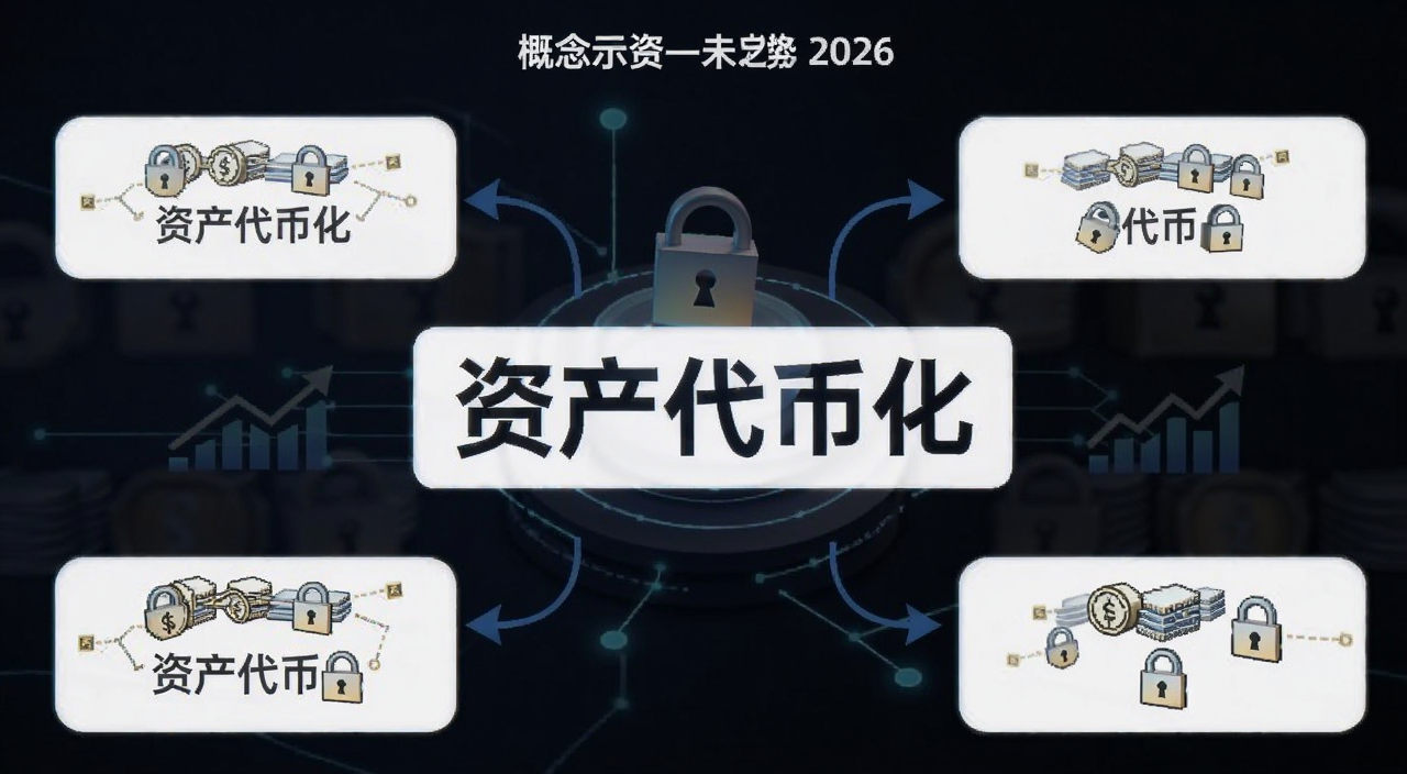 什么是资产代币化 2026年十大资产代币化统计数据和未来趋势分析 概念示意图 文字标注“资产代币化”