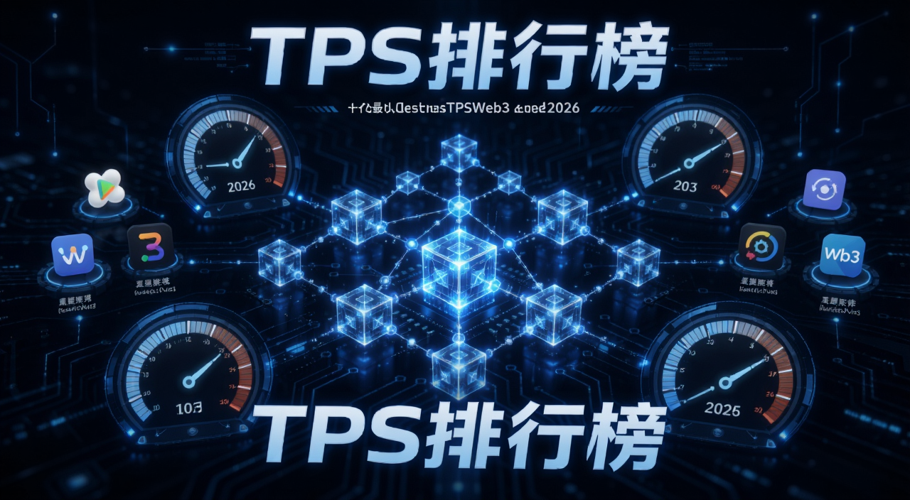 2026年十大最快区块链TPS排行榜速度重塑Web3生态概念图,画面中央是发光的区块链节点网络,周围环绕速度表盘和Web3应用图标,科技感蓝色调,文字标注“TPS排行榜”
