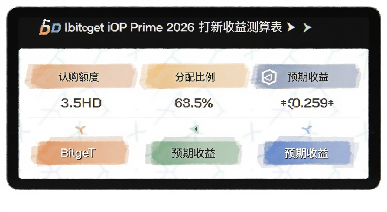 Bitget IPO Prime第二期 OpenAI 2026 打新收益测算表,图中文字标注“认购额度”“分配比例”“预期收益”