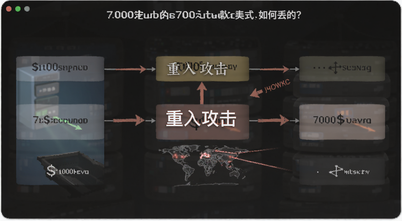 Curve池内的7000万美元如何丢的?展示黑客通过重入攻击循环取款的流程图,标注“重入攻击”和“7000万美元”字样
