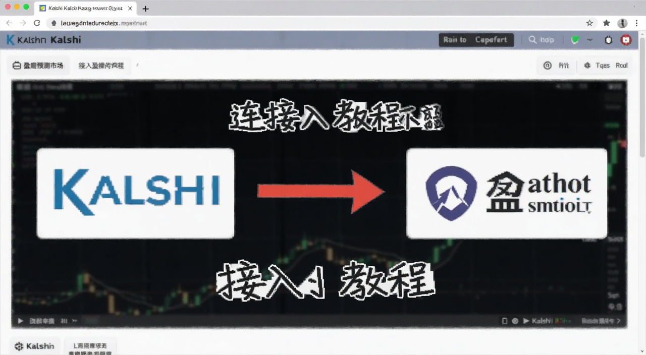 Kalshi预测市场接入盈透操作界面截图,图中标注Kalshi与盈透证券logo及连接箭头,文字注明接入教程